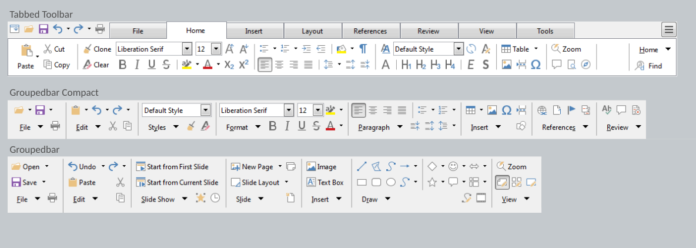 LibreOffice 6.1 - pasek narzędzi NotebookBar