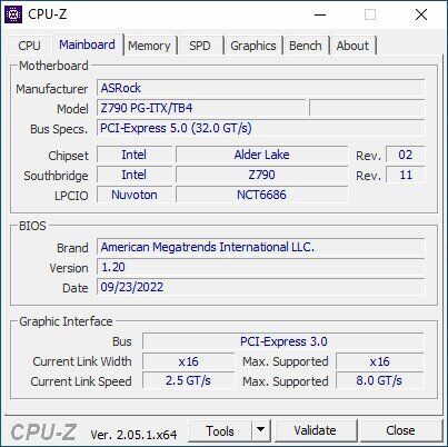 CPU-Z - ASRock Z790 PG-ITX/TB4